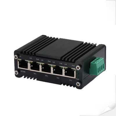 Industrial 5 Port PoE+ Switch Gigabit Ethernet Wide DC Input Compact