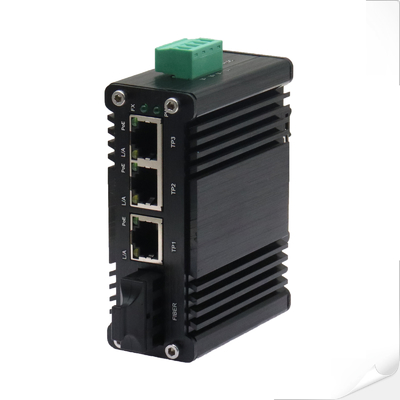 Unmanaged Industrial PoE Switch 3 Port PoE+ Fiber Optic Wide Voltage