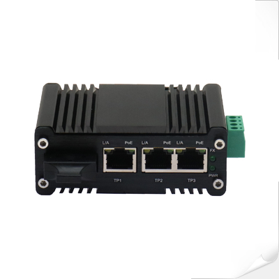 Unmanaged Industrial PoE Switch 3 Port PoE+ Fiber Optic Wide Voltage
