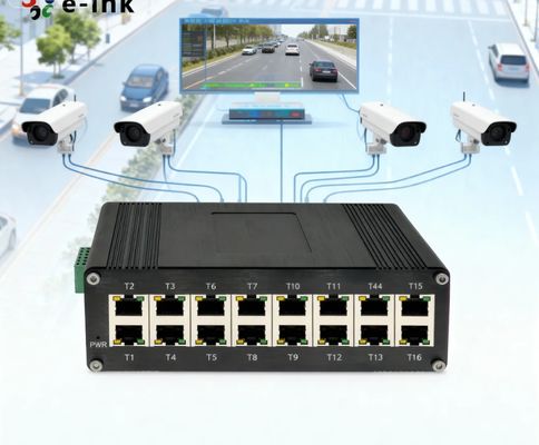 E-link Industrial 16-Port Gigabit PoE+ Ethernet Switch LNK-IMC016G Hardened DIN-Rail Mount Aluminum Alloy Network Switch for IP